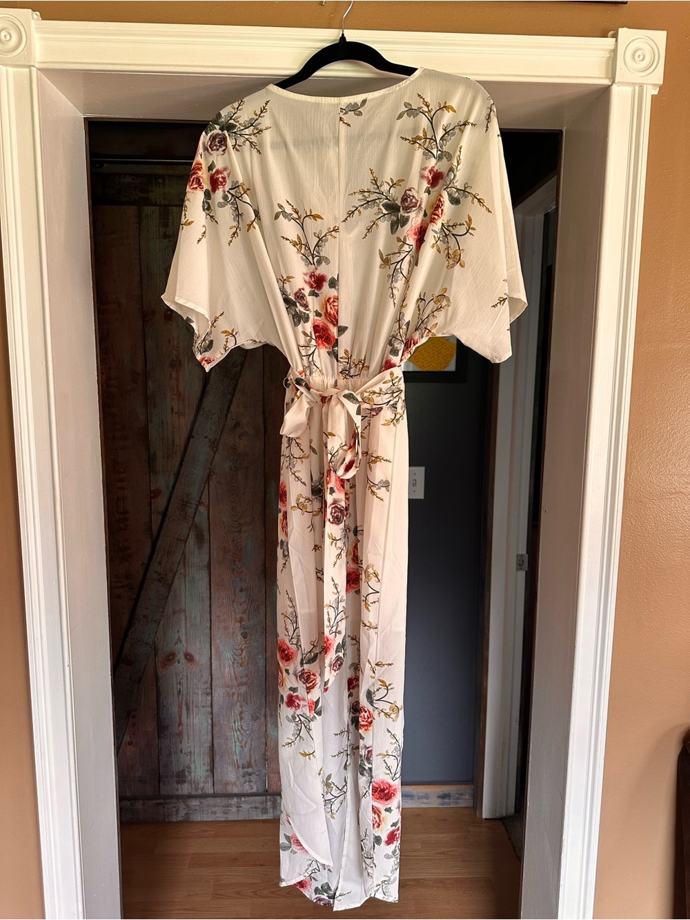 YOINS Cream Floral Maxi Dress with Rose Print